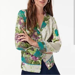 J. Crew Floral Green and White Leaf Print Top Size M